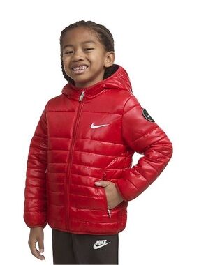 Nike NWT Red Kids Puffer Jacket with Hood and Zip Pockets Midweight Sz 4